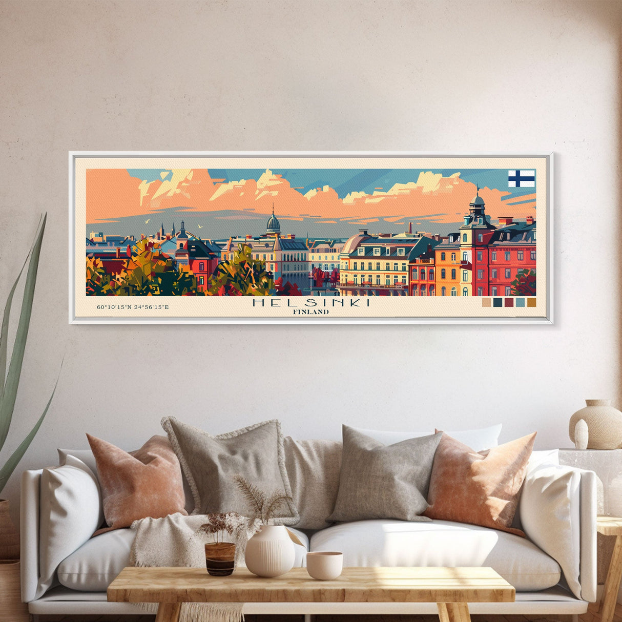 Helsinki Finland Travel Art, City Art, Framed Canvas Print or Metal Wall Art, Europe Travel Poster, Panoramic Wall Art, Extra Wide Wall Art