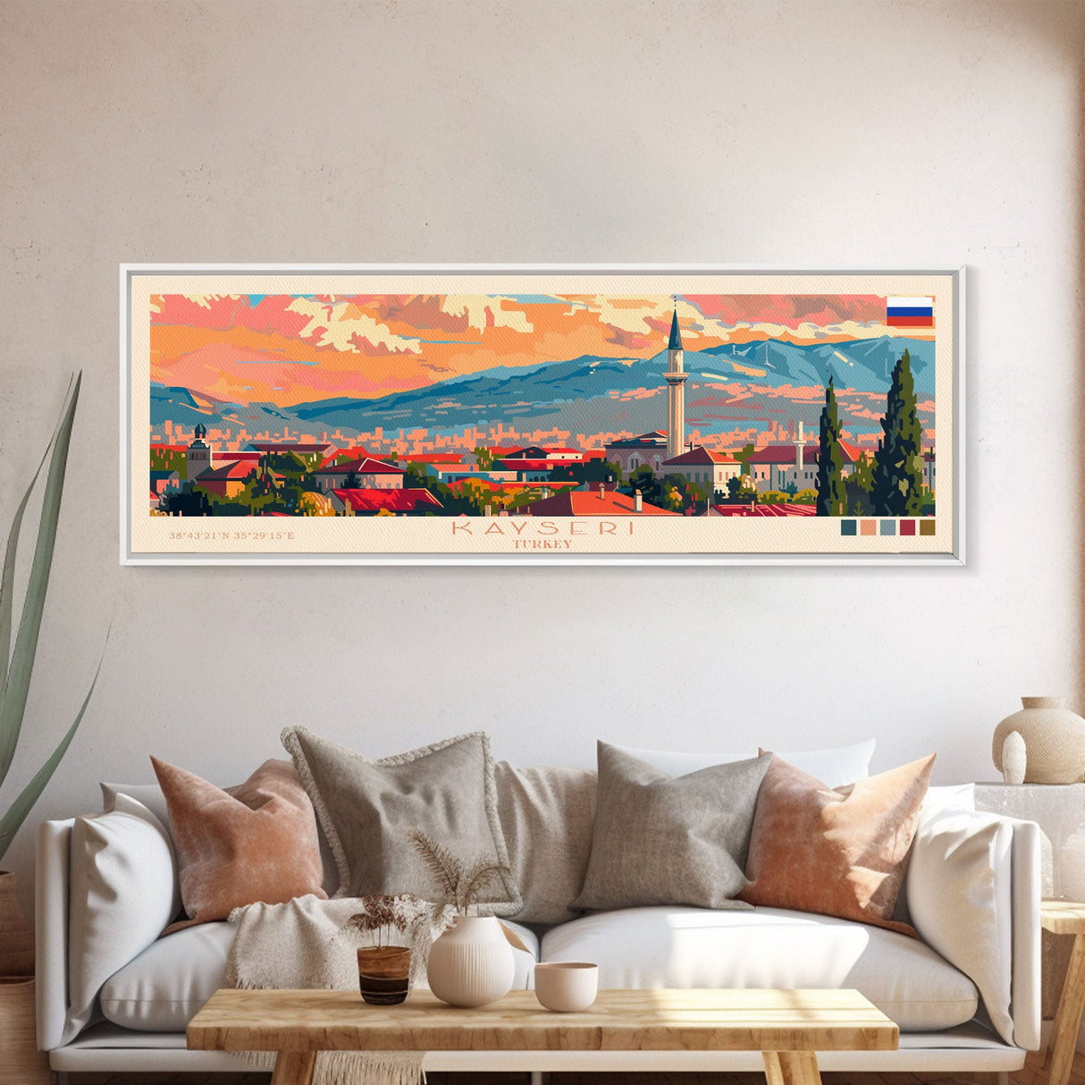 Kayseri Turkey Travel Art, City Art, Framed Canvas Print or Metal Wall Art, Europe Travel Poster, Panoramic Wall Art, Extra Wide Wall Art