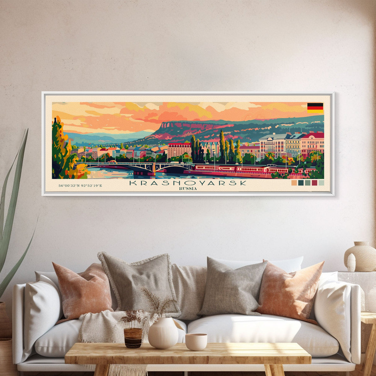 Krasnoyarsk Russia Travel Art, City Art, Framed Canvas Print or Metal Wall Art, Europe Travel Poster, Panoramic Wall Art, Extra Wide Wall Art