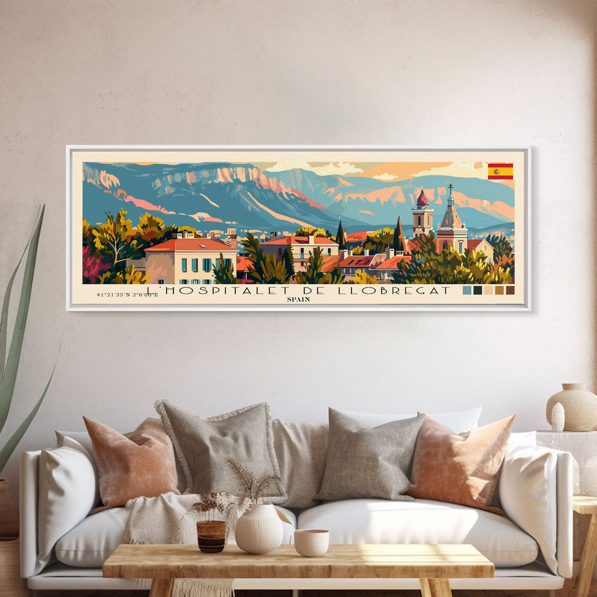 L'Hospitalet-de-Llobregat Spain Travel Print Wall Art, Panoramic City Art, Travel Art, Wall Decor, Vacation Gift, Framed Canvas Print Or Metal Art