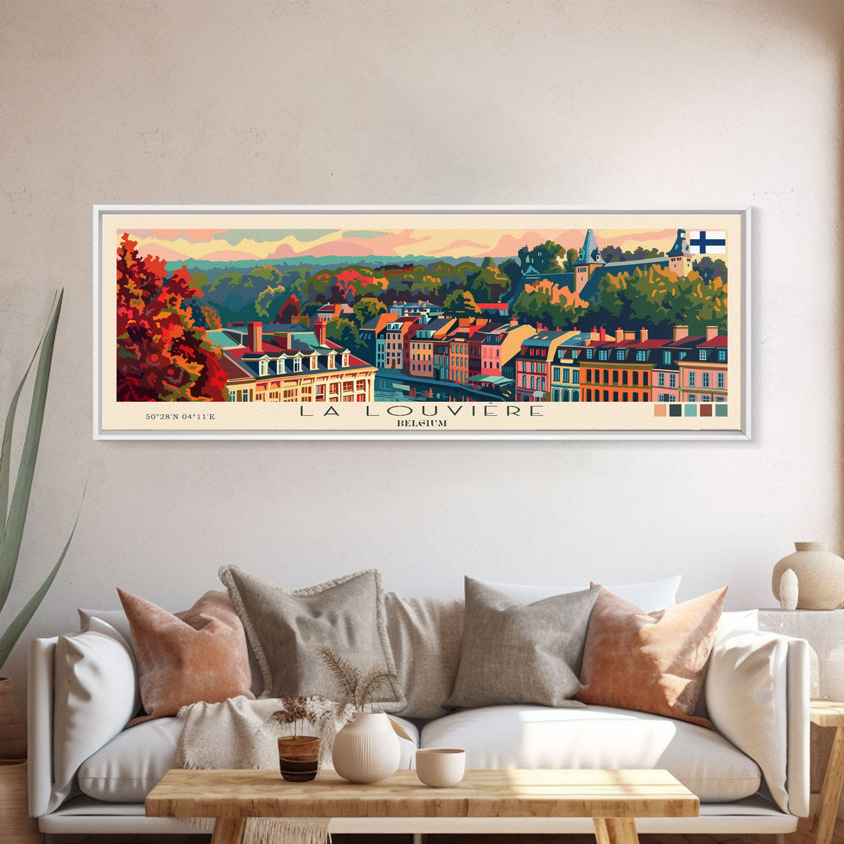 La Louvire Belgium Travel Art, City Art, Framed Canvas Print or Metal Wall Art, Europe Travel Poster, Panoramic Wall Art, Extra Wide Wall Art