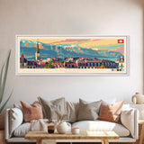 Lausanne Switzerland Travel Art, City Art, Framed Canvas Print or Metal Wall Art, Europe Travel Poster, Panoramic Wall Art, Extra Wide Wall Art