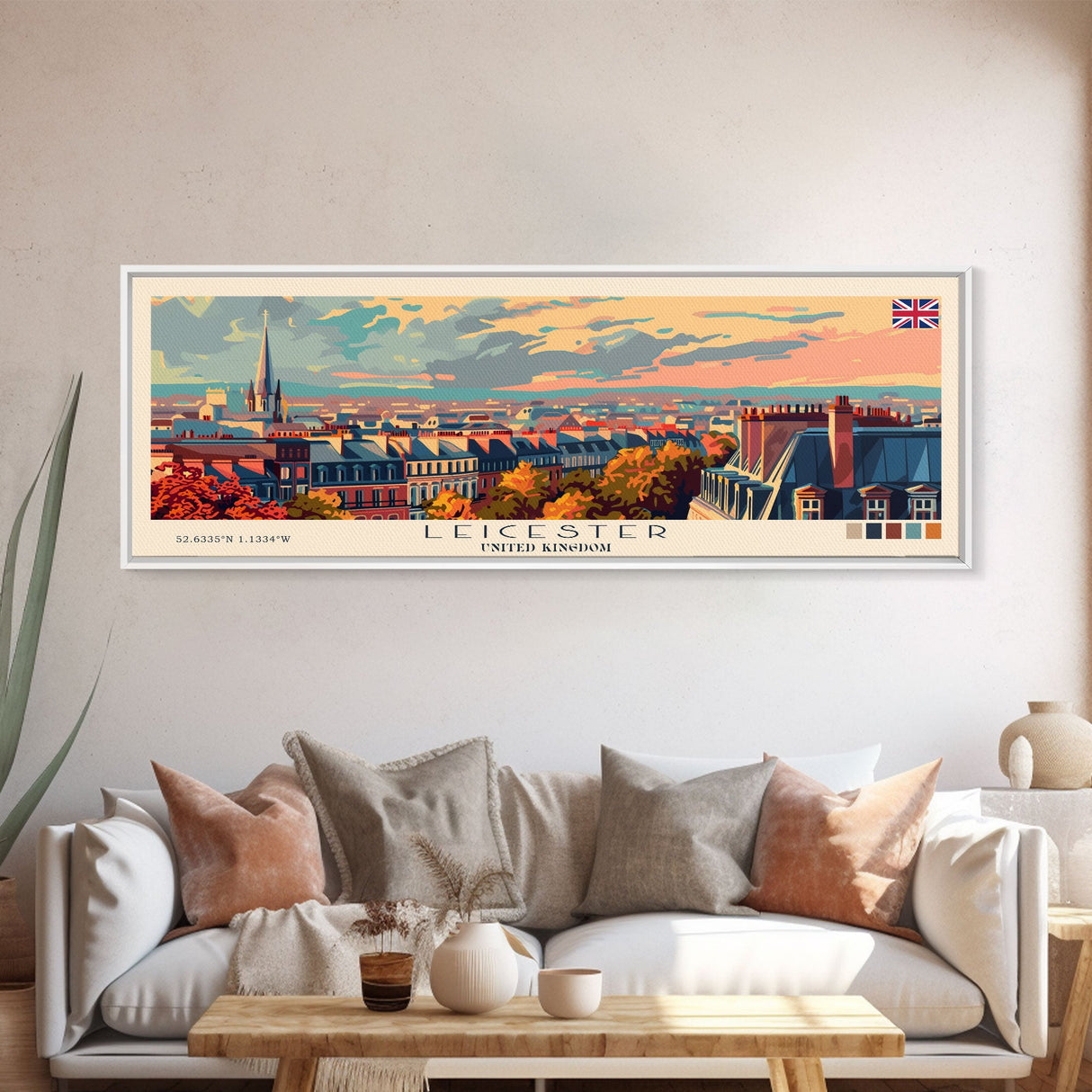 Leicester United Kingdom Travel Art, City Art, Framed Canvas Print or Metal Wall Art, Europe Travel Poster, Panoramic Wall Art, Extra Wide Wall Art