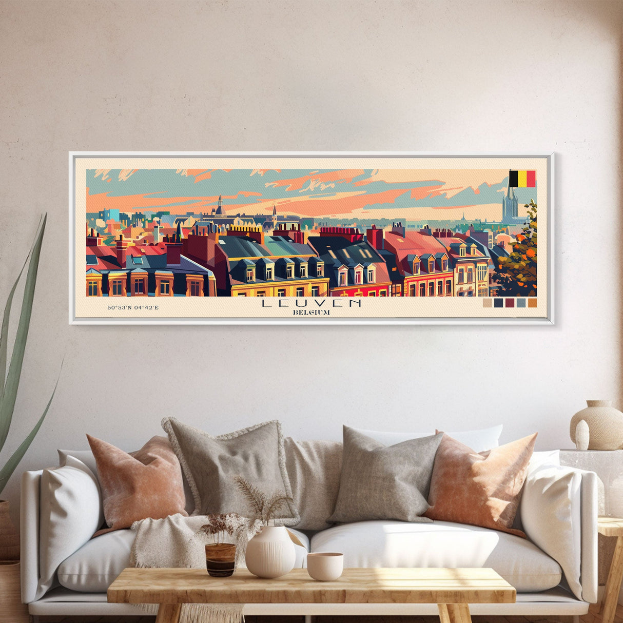 Leuven Belgium Travel Print Wall Art, Panoramic City Art, Travel Art, Wall Decor, Vacation Gift, Framed Canvas Print Or Metal Art