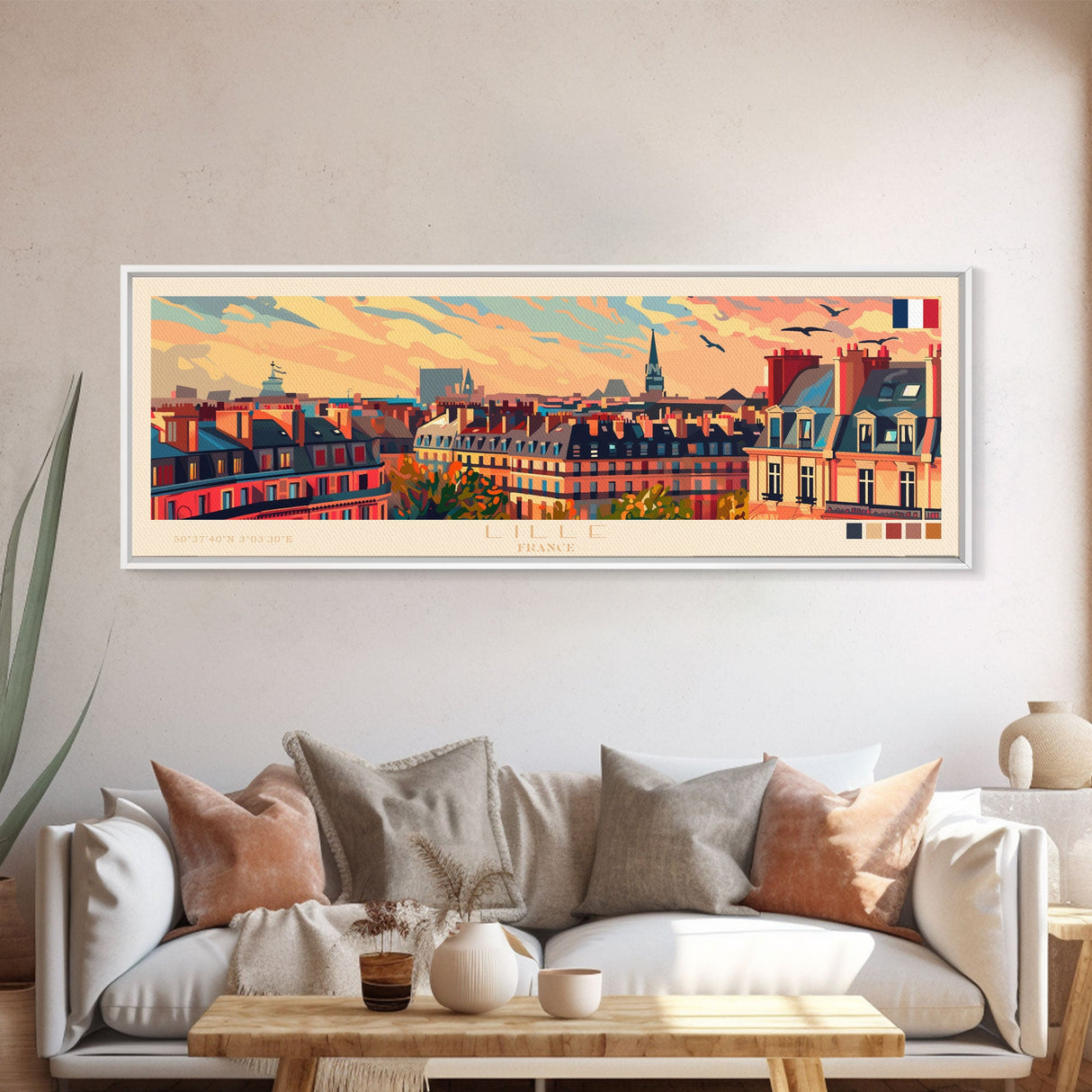 Lille France Wall Art, Panoramic Travel Poster, Panoramic Framed Canvas Print, City Wall Art, Wall Hanging Home Decor, Travel Art