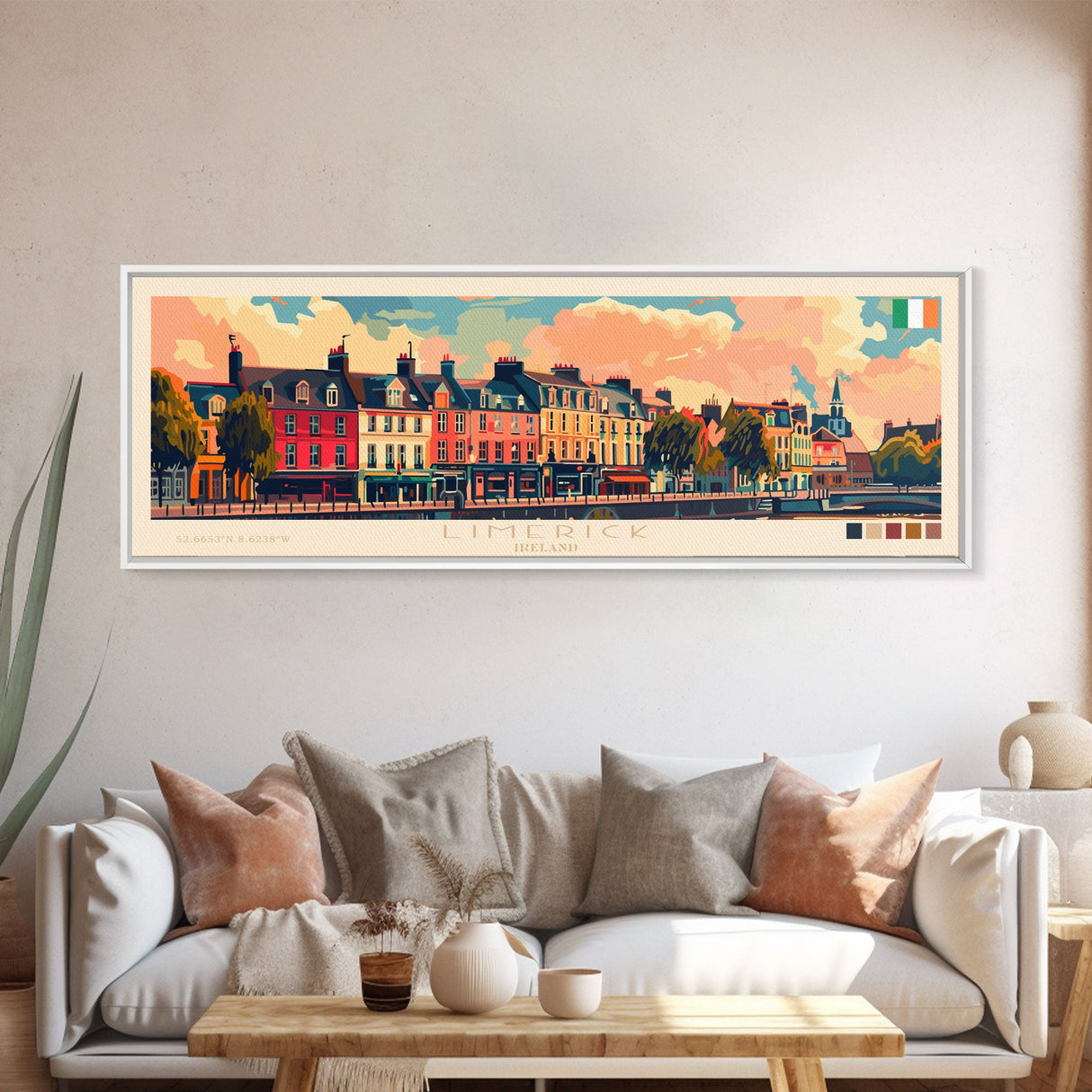 Limerick Ireland Travel Print Wall Art, Panoramic City Art, Travel Art, Wall Decor, Vacation Gift, Framed Canvas Print Or Metal Art