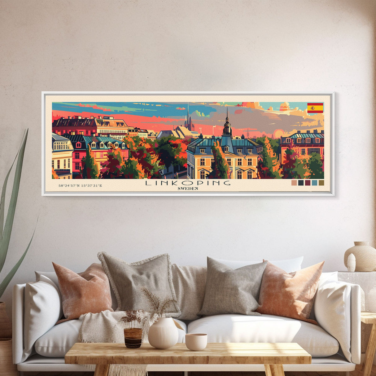 Linkoping Sweden Travel Art, City Art, Framed Canvas Print or Metal Wall Art, Europe Travel Poster, Panoramic Wall Art, Extra Wide Wall Art