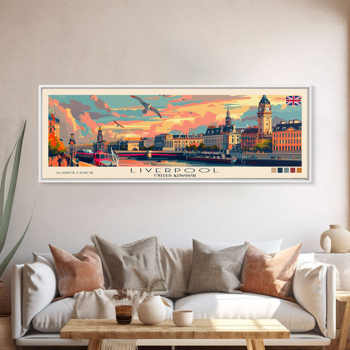 Liverpool United Kingdom Travel Art, City Art, Framed Canvas Print or Metal Wall Art, Europe Travel Poster, Panoramic Wall Art, Extra Wide Wall Art