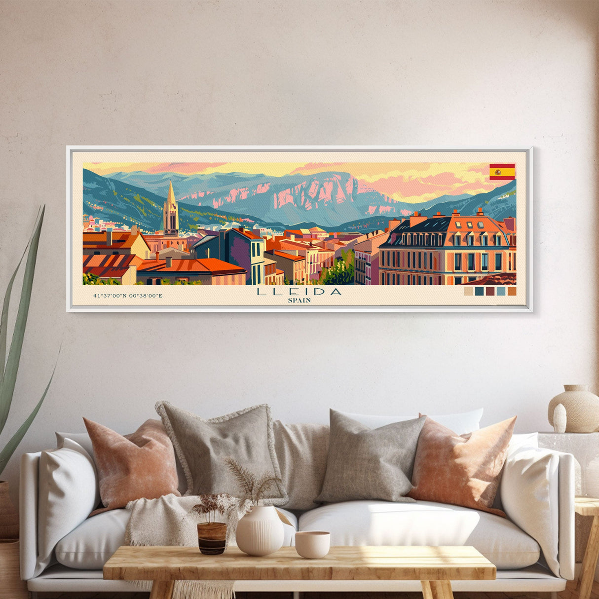 Lleida Spain Travel Print Wall Art, Panoramic City Art, Travel Art, Wall Decor, Vacation Gift, Framed Canvas Print Or Metal Art