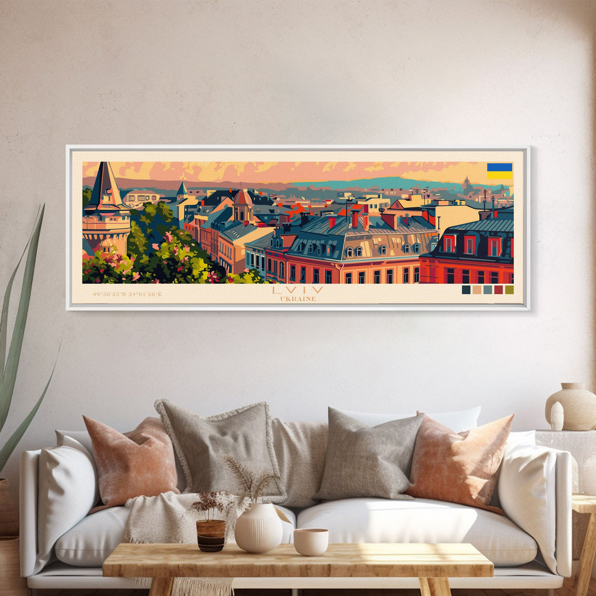 Lviv Ukraine Wall Art, Panoramic Travel Poster, Panoramic Framed Canvas Print, City Wall Art, Wall Hanging Home Decor, Travel Art