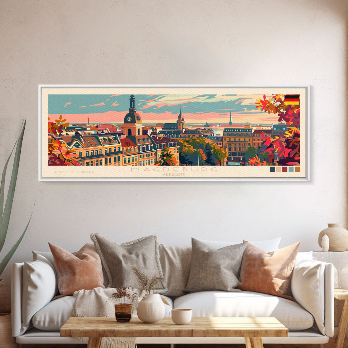 Magdeburg Germany Wall Art, Panoramic Travel Poster, Panoramic Framed Canvas Print, City Wall Art, Wall Hanging Home Decor, Travel Art