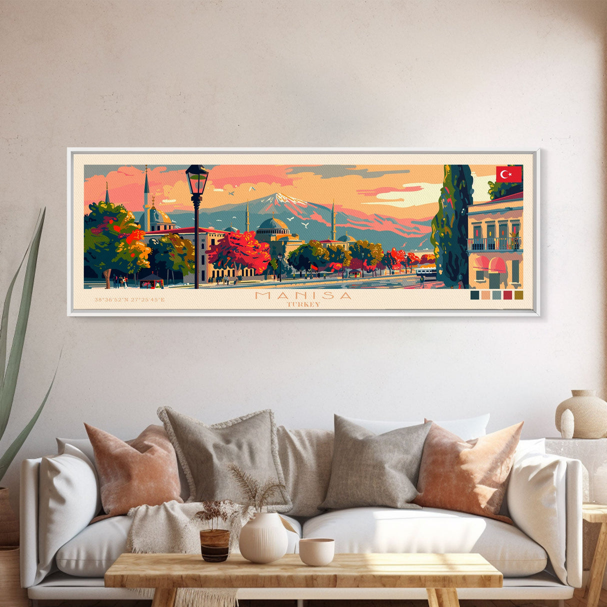 Manisa Turkey Wall Art, Panoramic Travel Poster, Panoramic Framed Canvas Print, City Wall Art, Wall Hanging Home Decor, Travel Art