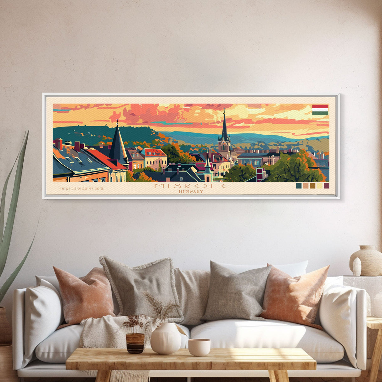 Miskolc Hungary Wall Art, Panoramic Travel Poster, Panoramic Framed Canvas Print, City Wall Art, Wall Hanging Home Decor, Travel Art