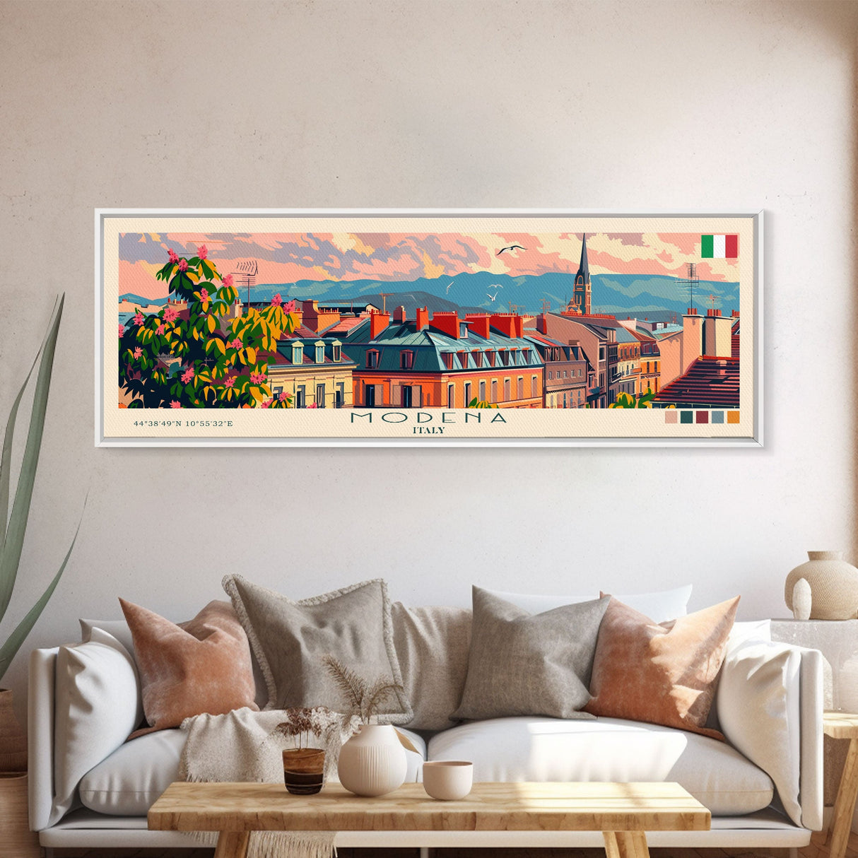 Modena Italy Travel Print Wall Art, Panoramic City Art, Travel Art, Wall Decor, Vacation Gift, Framed Canvas Print Or Metal Art