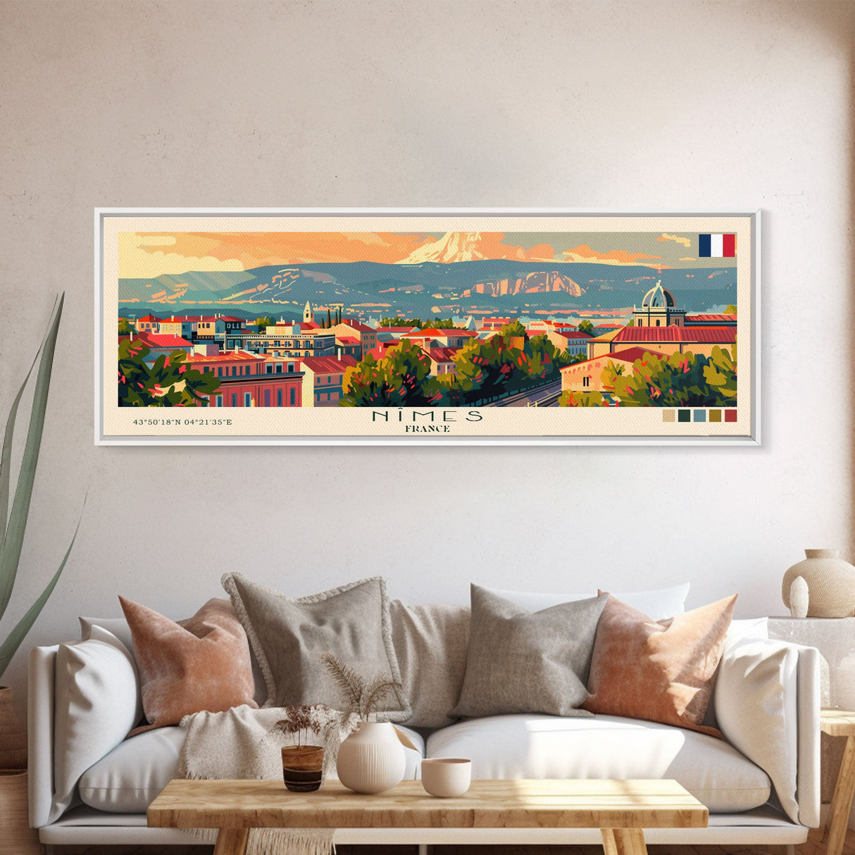 Nimes France Travel Art, City Art, Framed Canvas Print or Metal Wall Art, Europe Travel Poster, Panoramic Wall Art, Extra Wide Wall Art