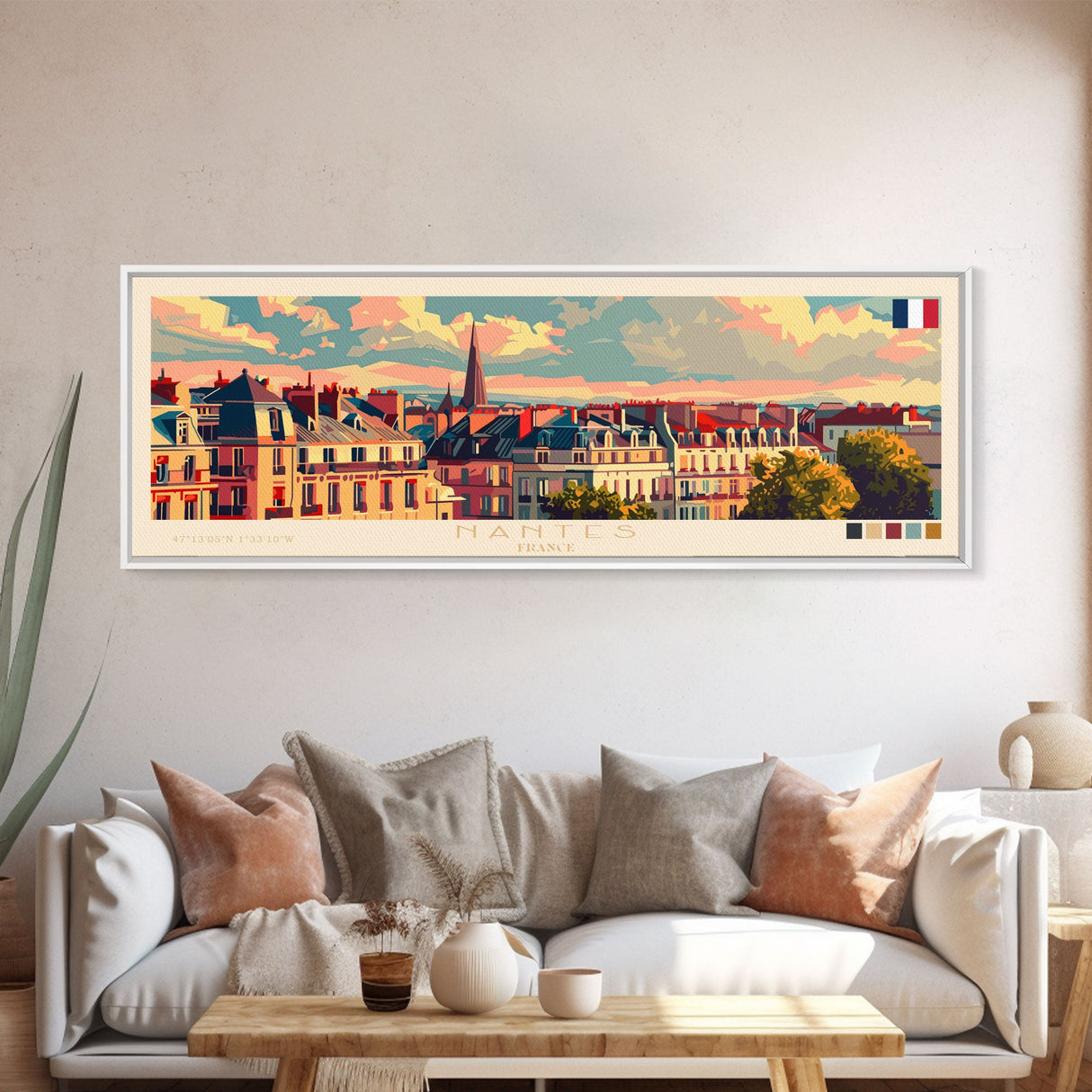 Nantes France Travel Print Wall Art, Panoramic City Art, Travel Art, Wall Decor, Vacation Gift, Framed Canvas Print Or Metal Art