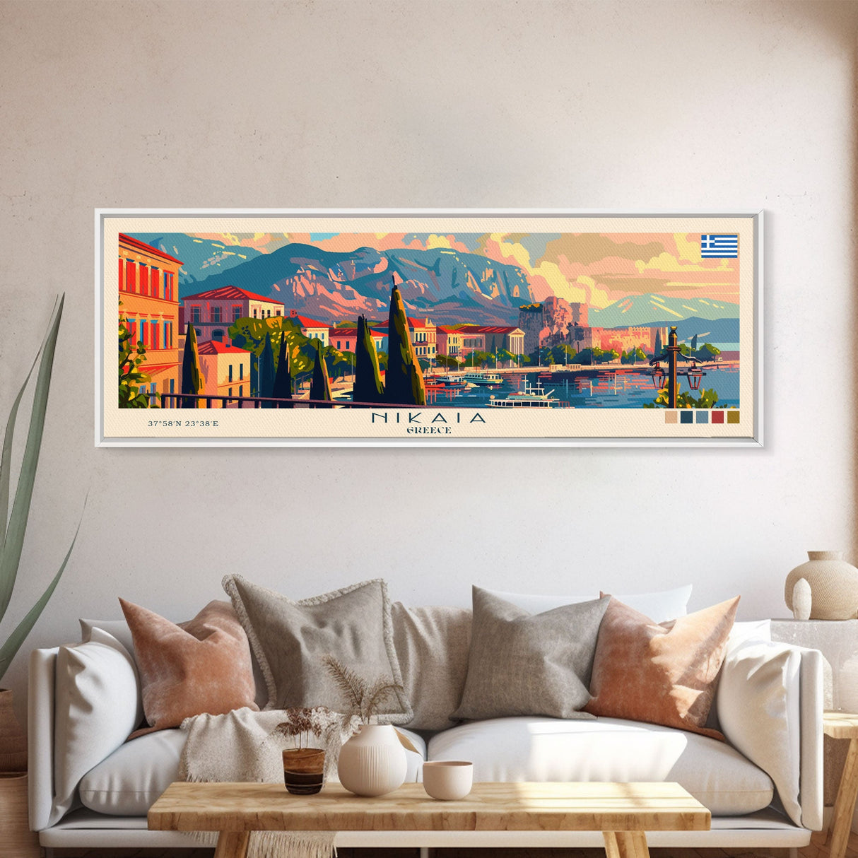 Nikaia Greece Wall Art, Panoramic Travel Poster, Panoramic Framed Canvas Print, City Wall Art, Wall Hanging Home Decor, Travel Art