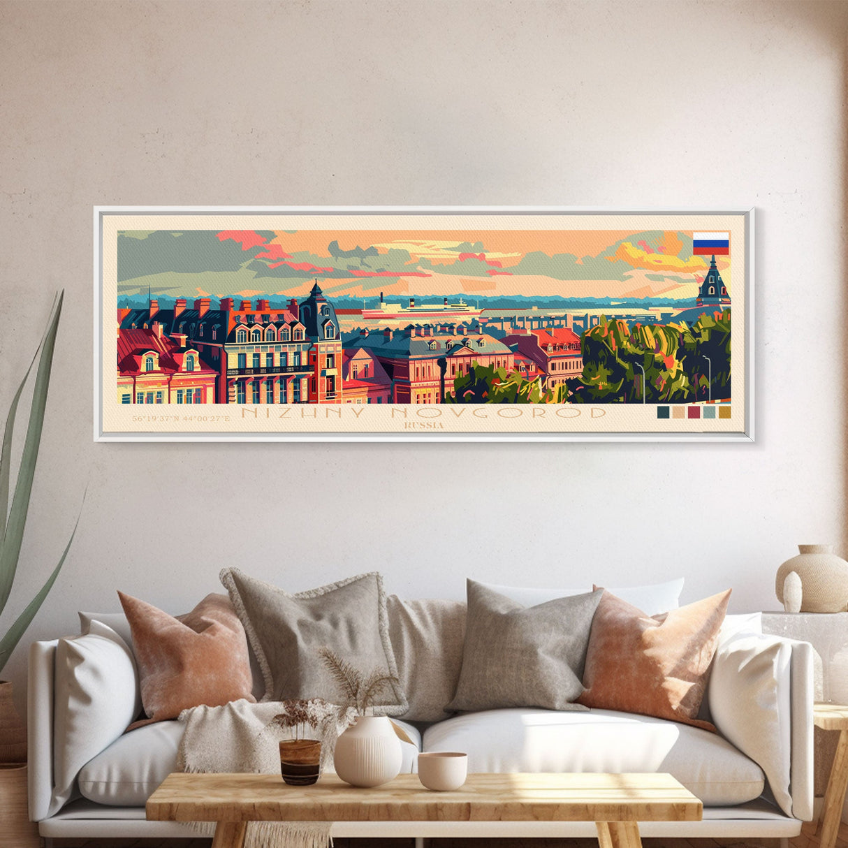 Nizhny Novgorod Panoramic Travel Poster, Framed Canvas Print or Metal Wall Art, Travel Art, Home Decor, Panoramic Painting, Midcentury Art