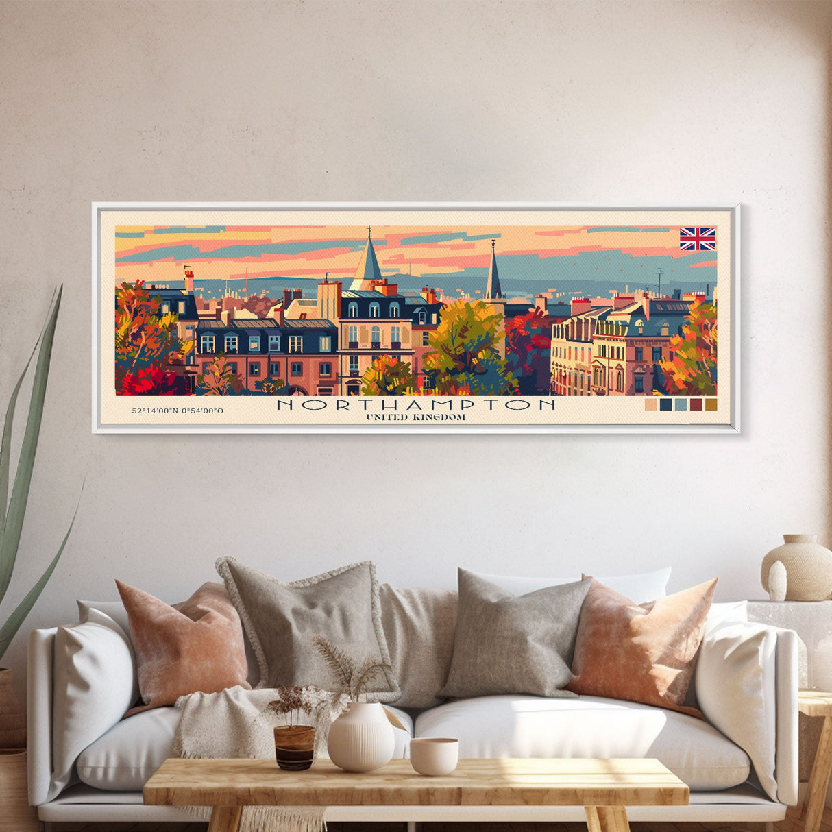 Northampton United Kingdom Travel Art, City Art, Framed Canvas Print or Metal Wall Art, Europe Travel Poster, Panoramic Wall Art, Extra Wide Wall Art