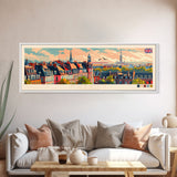 Norwich United Kingdom Panoramic Travel Poster, Framed Canvas Print or Metal Wall Art, Travel Art, Home Decor, Panoramic Painting, Midcentury Art