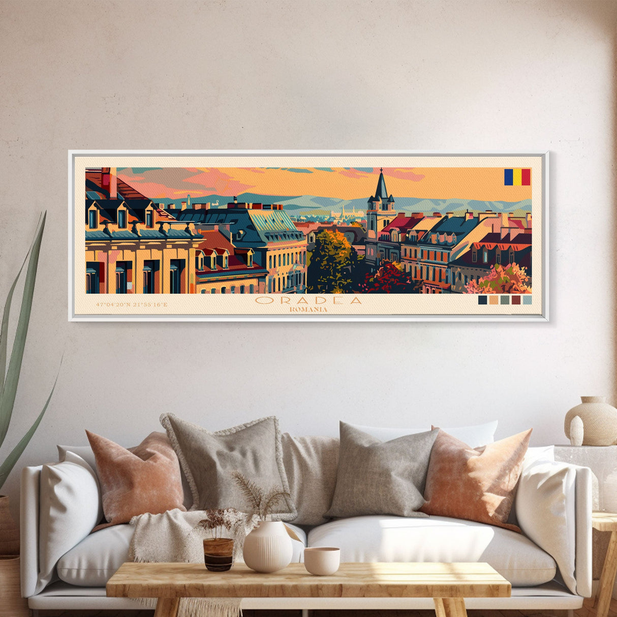 Oradea Romania Travel Print Wall Art, Panoramic City Art, Travel Art, Wall Decor, Vacation Gift, Framed Canvas Print Or Metal Art