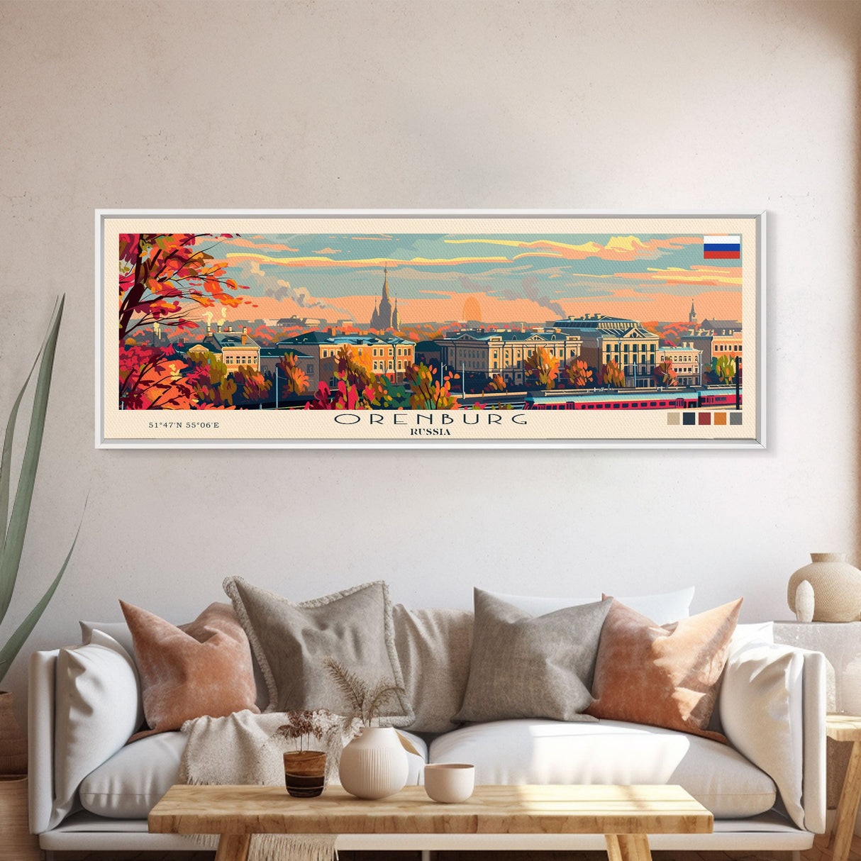 Orenburg Russia Panoramic Travel Poster, Framed Canvas Print or Metal Wall Art, Travel Art, Home Decor, Panoramic Painting, Midcentury Art