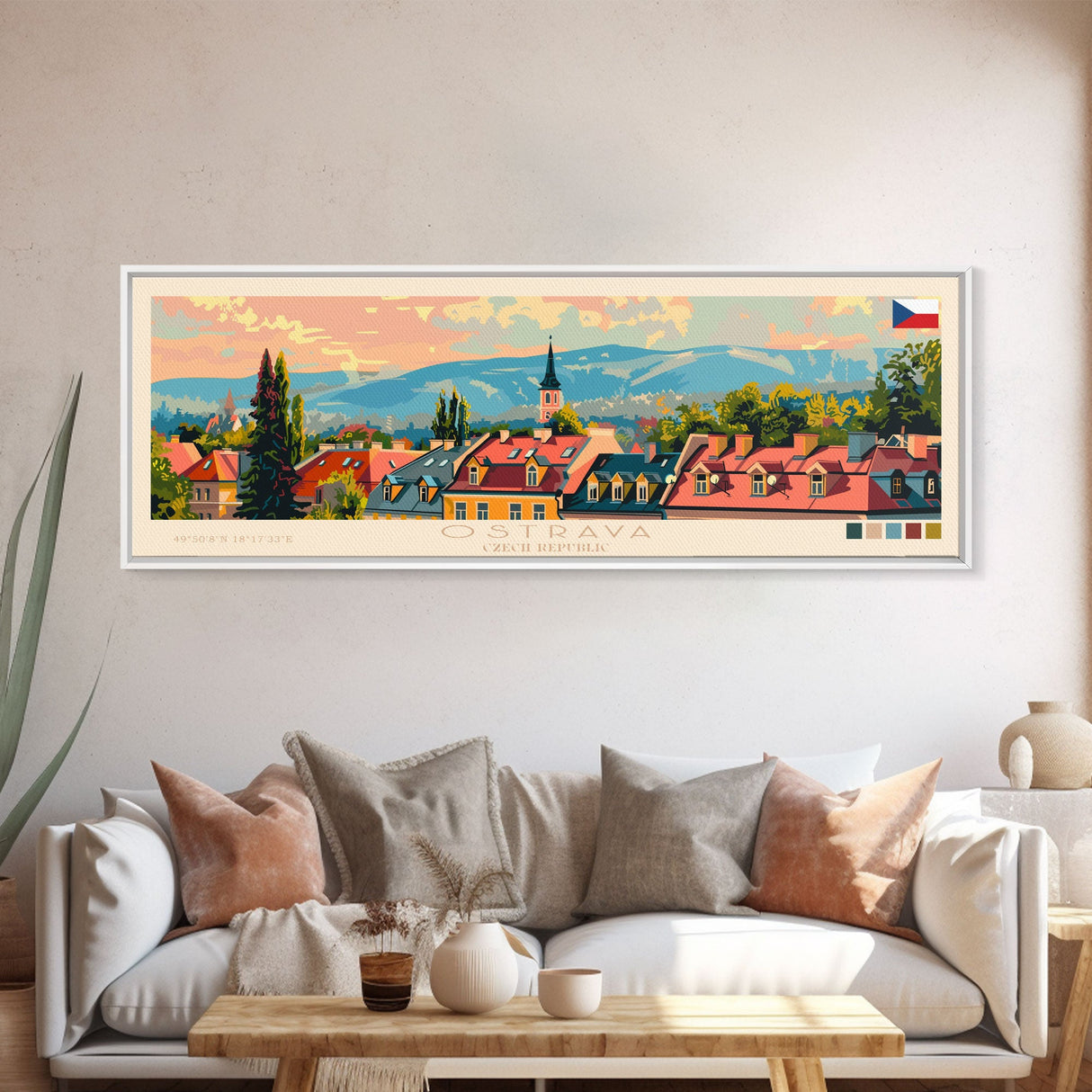 Ostrava Czech Republic Wall Art, Panoramic Travel Poster, Panoramic Framed Canvas Print, City Wall Art, Wall Hanging Home Decor, Travel Art