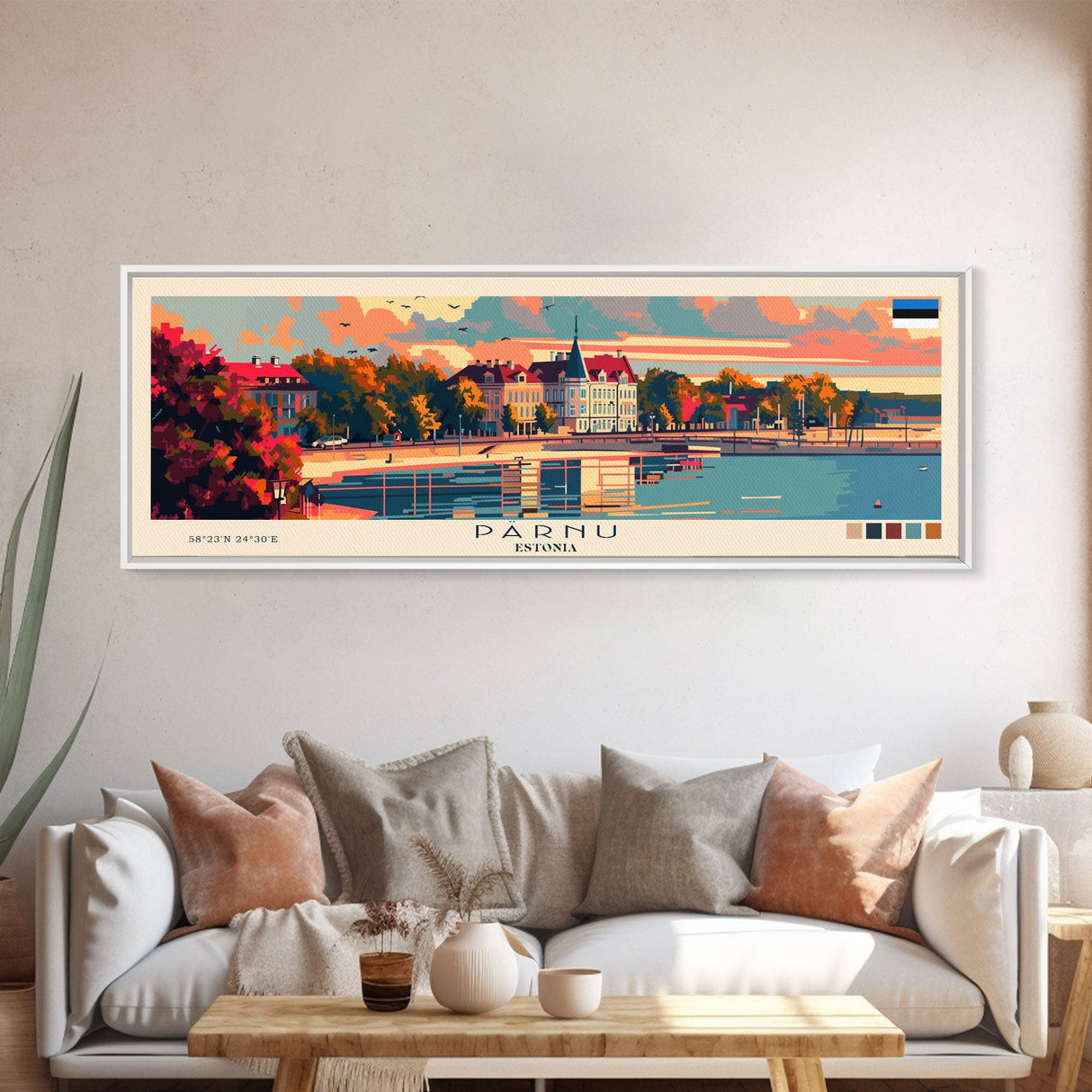 Parnu Estonia Travel Print Wall Art, Panoramic City Art, Travel Art, Wall Decor, Vacation Gift, Framed Canvas Print Or Metal Art