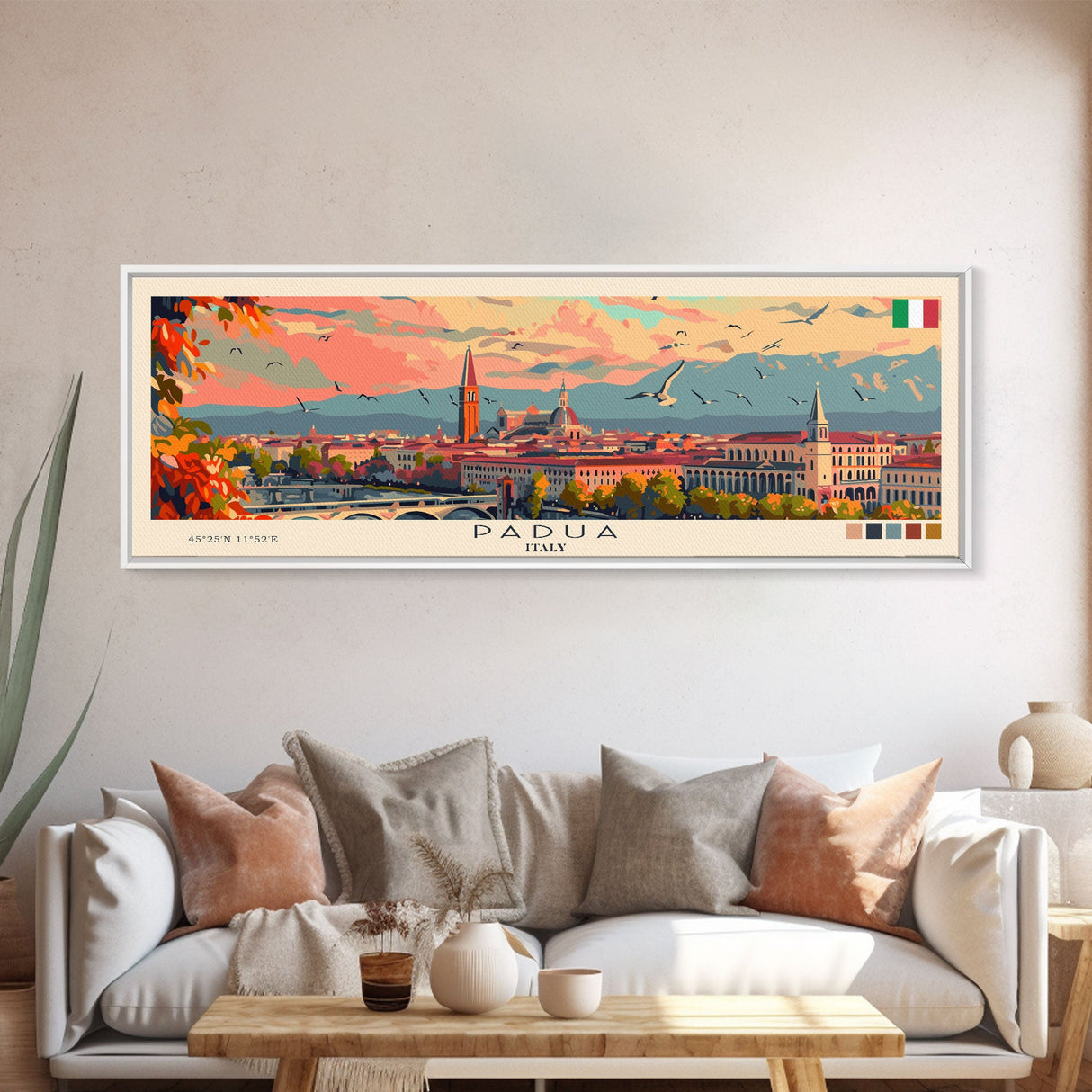 Padua Italy Wall Art, Panoramic Travel Poster, Panoramic Framed Canvas Print, City Wall Art, Wall Hanging Home Decor, Travel Art