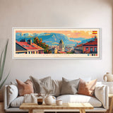 Pamplona Spain Panoramic Travel Poster, Framed Canvas Print or Metal Wall Art, Travel Art, Home Decor, Panoramic Painting, Midcentury Art