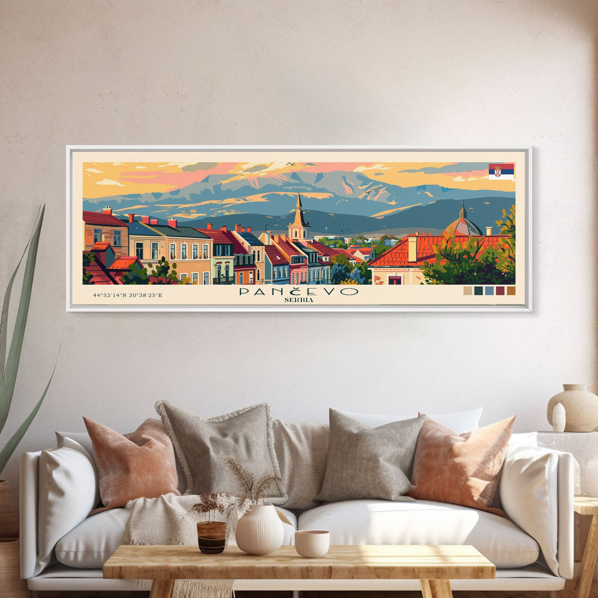 Pančevo Serbia Wall Art, Panoramic Travel Poster, Panoramic Framed Canvas Print, City Wall Art, Wall Hanging Home Decor, Travel Art