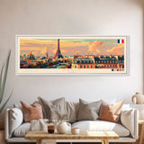 Paris France Panoramic Travel Poster, Framed Canvas Print or Metal Wall Art, Travel Art, Home Decor, Panoramic Painting, Midcentury Art