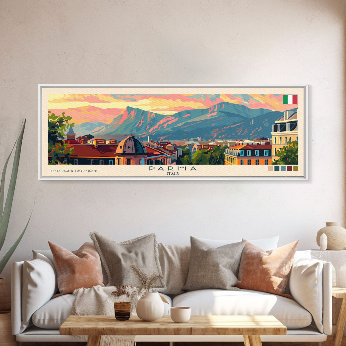 Parma Italy Wall Art, Panoramic Travel Poster, Panoramic Framed Canvas Print, City Wall Art, Wall Hanging Home Decor, Travel Art