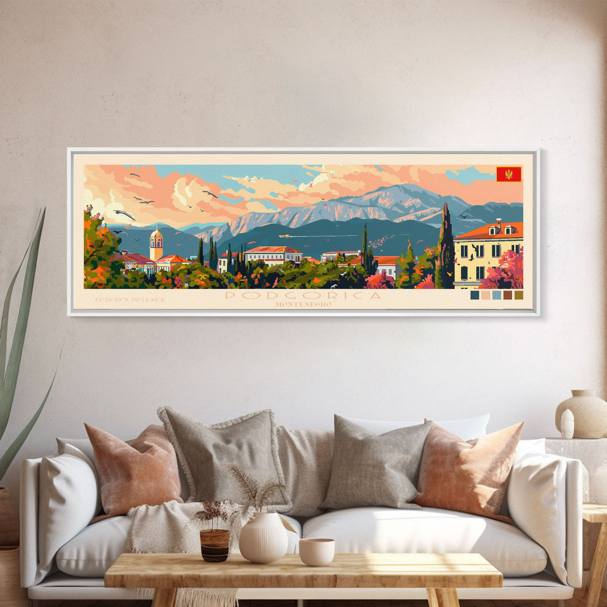 Podgorica Montenegro Travel Art, City Art, Framed Canvas Print or Metal Wall Art, Europe Travel Poster, Panoramic Wall Art, Extra Wide Wall Art