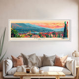 Prato Italy Panoramic Travel Poster, Framed Canvas Print or Metal Wall Art, Travel Art, Home Decor, Panoramic Painting, Midcentury Art