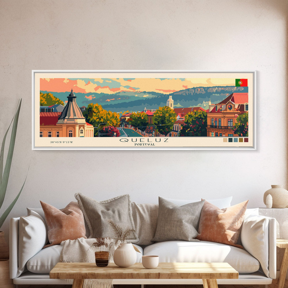 Queluz Portugal Wall Art, Panoramic Travel Poster, Panoramic Framed Canvas Print, City Wall Art, Wall Hanging Home Decor, Travel Art