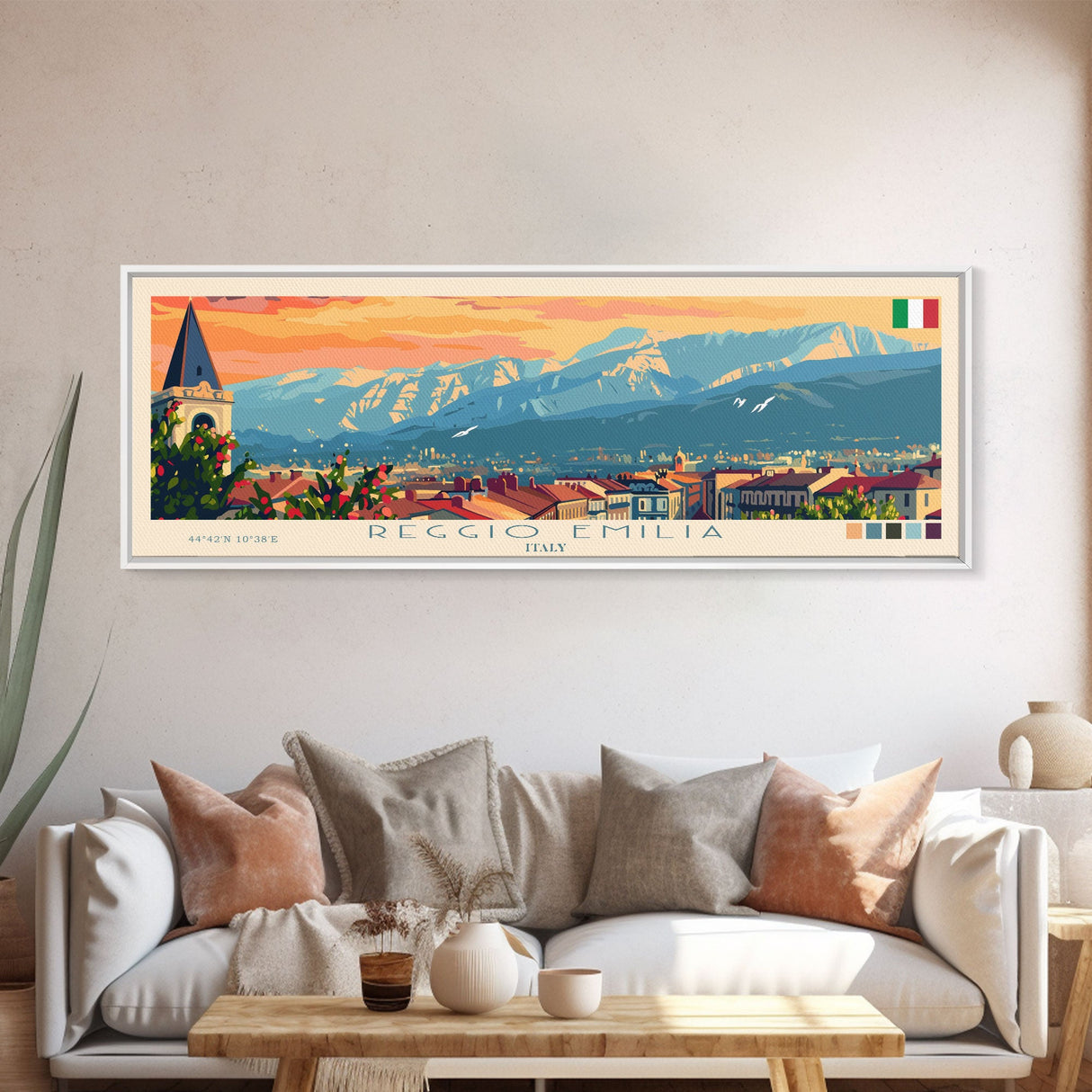 Reggio Emilia Travel Print Wall Art, Panoramic City Art, Travel Art, Wall Decor, Vacation Gift, Framed Canvas Print Or Metal Art