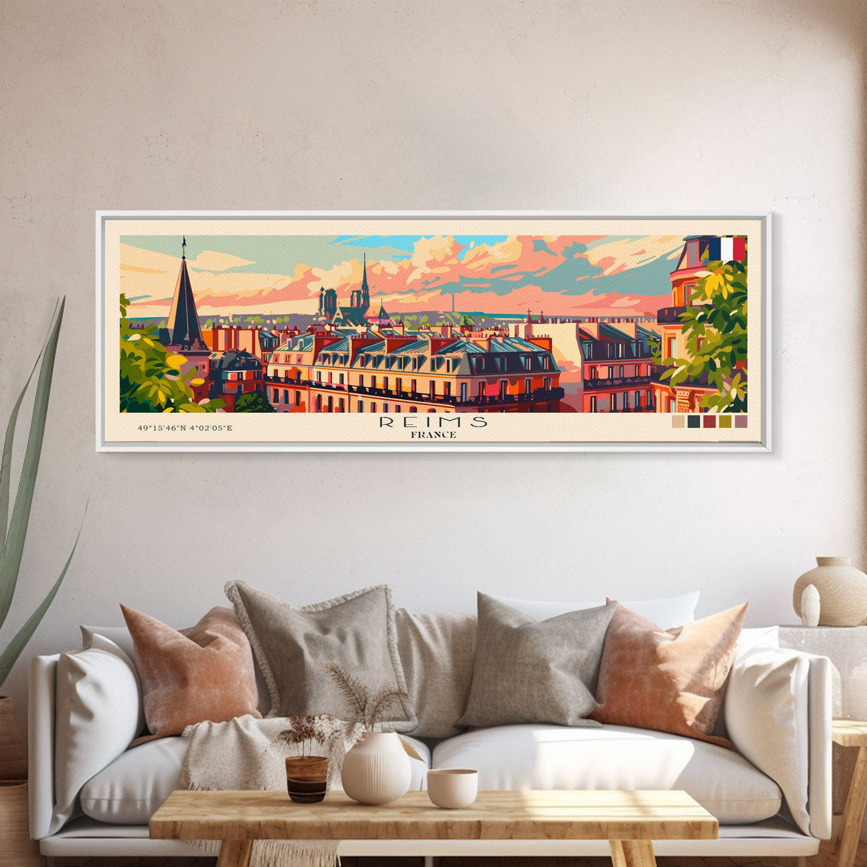 Reims France Travel Art, City Art, Framed Canvas Print or Metal Wall Art, Europe Travel Poster, Panoramic Wall Art, Extra Wide Wall Art