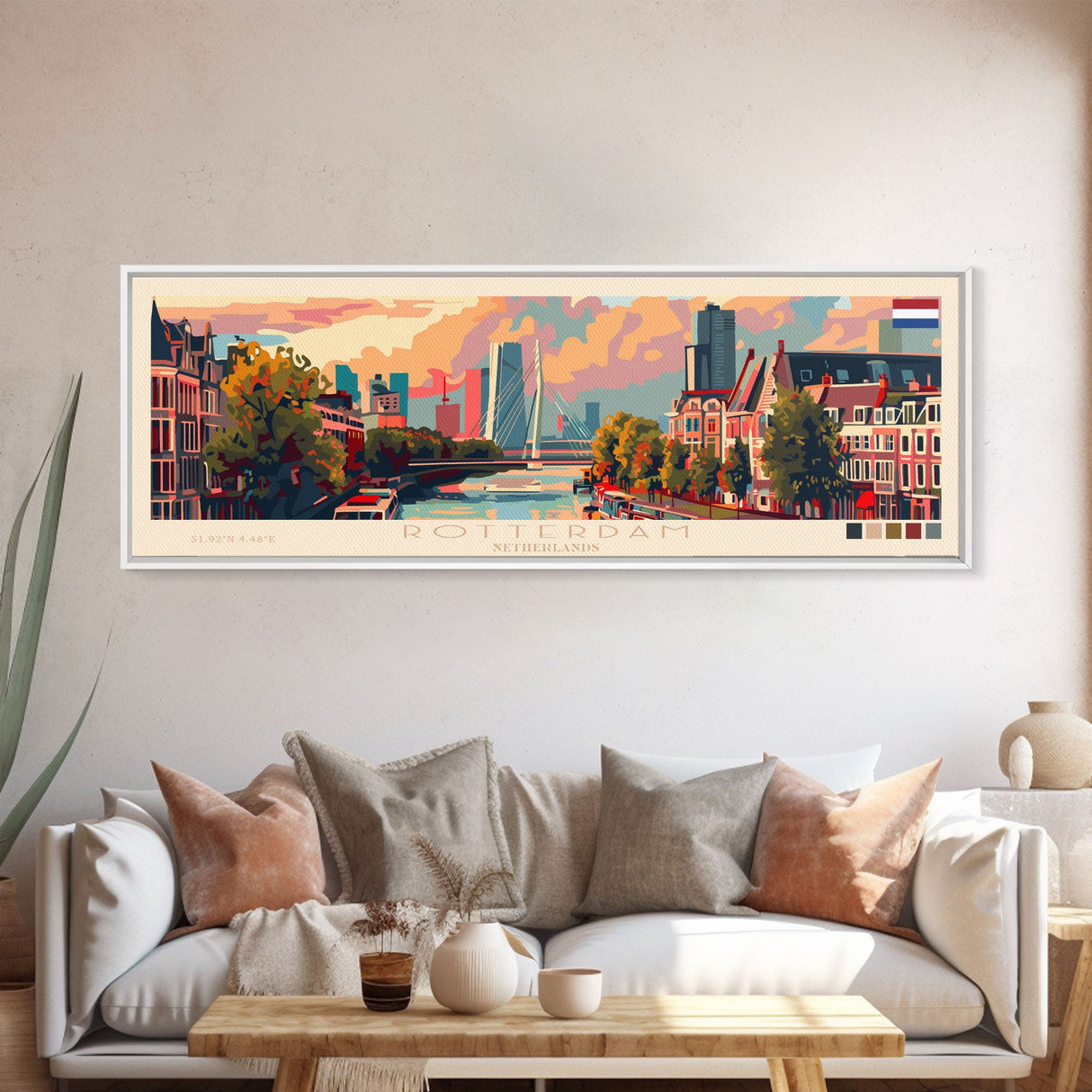 Rotterdam Netherlands Wall Art, Panoramic Travel Poster, Panoramic Framed Canvas Print, City Wall Art, Wall Hanging Home Decor, Travel Art