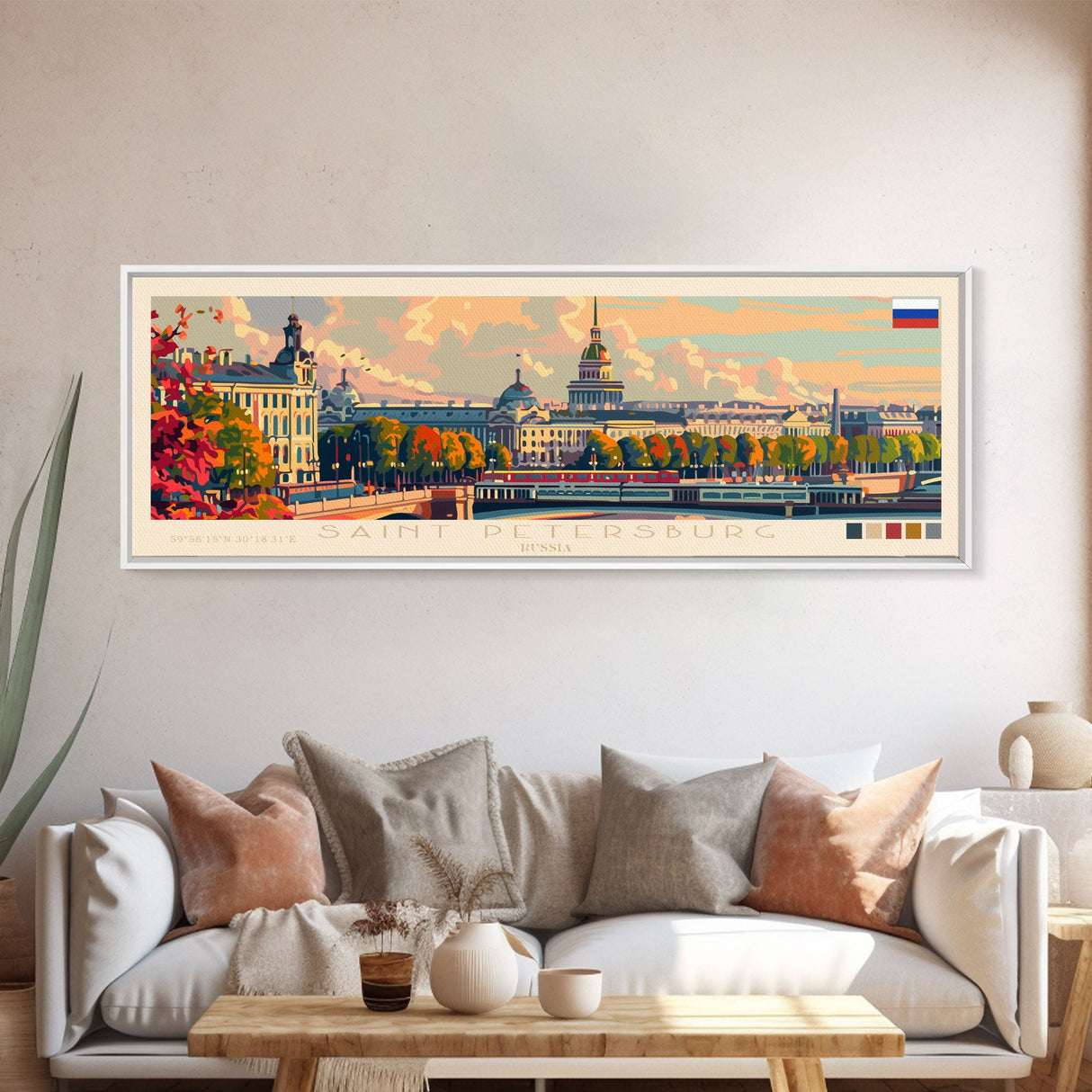 Saint Petersburg Russia Wall Art, Panoramic Travel Poster, Panoramic Framed Canvas Print, City Wall Art, Wall Hanging Home Decor, Travel Art