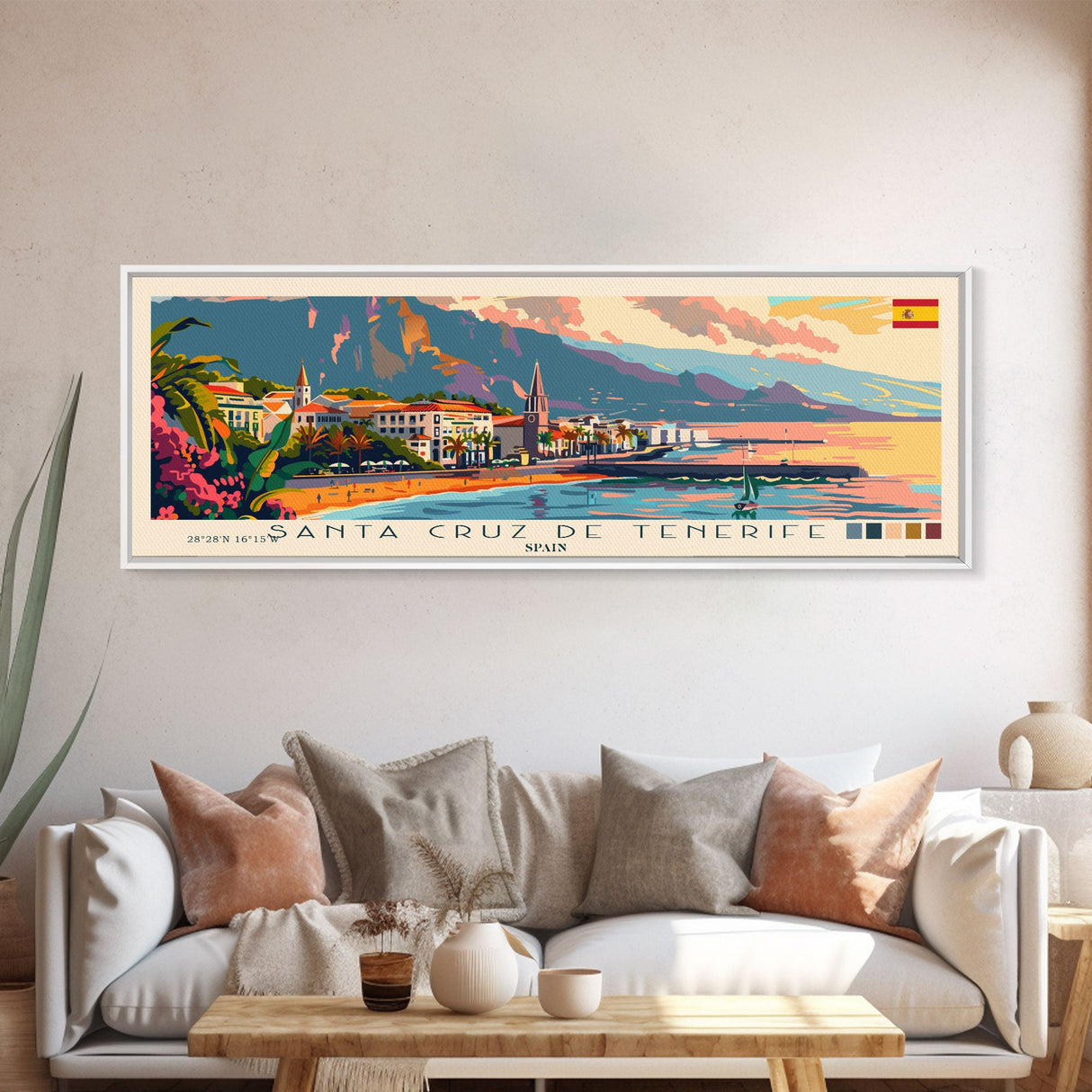 Santa Cruz Tenerife Spain Wall Art, Panoramic Travel Poster, Panoramic Framed Canvas Print, City Wall Art, Wall Hanging Home Decor, Travel Art