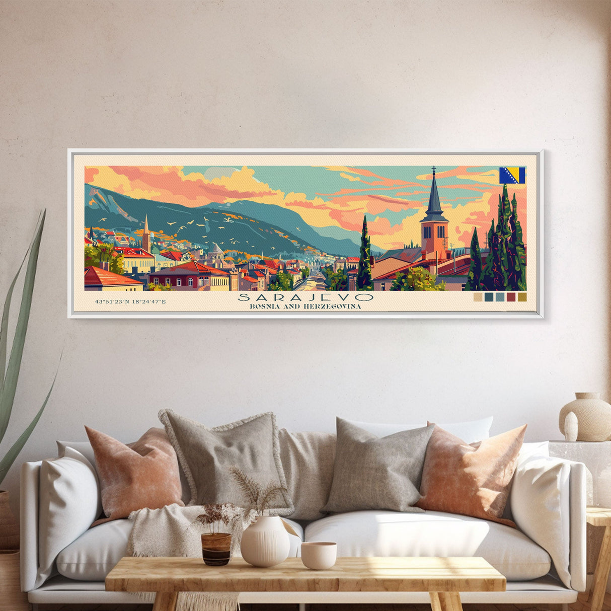 Sarajevo Bosnia Travel Art, City Art, Framed Canvas Print or Metal Wall Art, Europe Travel Poster, Panoramic Wall Art, Extra Wide Wall Art