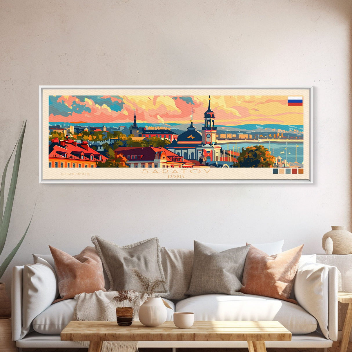 Saratov Russia Wall Art, Panoramic Travel Poster, Panoramic Framed Canvas Print, City Wall Art, Wall Hanging Home Decor, Travel Art