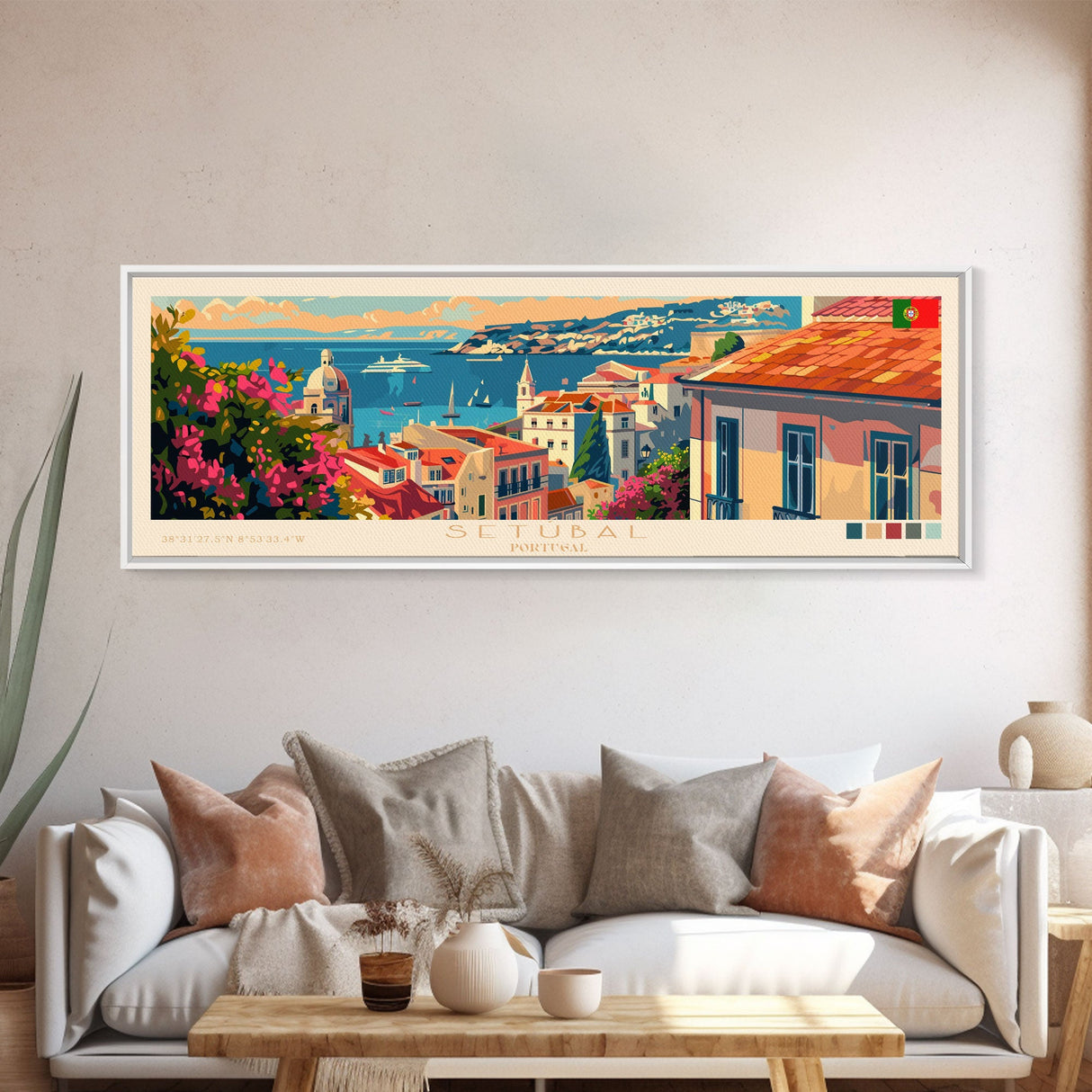 Setúbal Portugal Travel Print Wall Art, Panoramic City Art, Travel Art, Wall Decor, Vacation Gift, Framed Canvas Print Or Metal Art