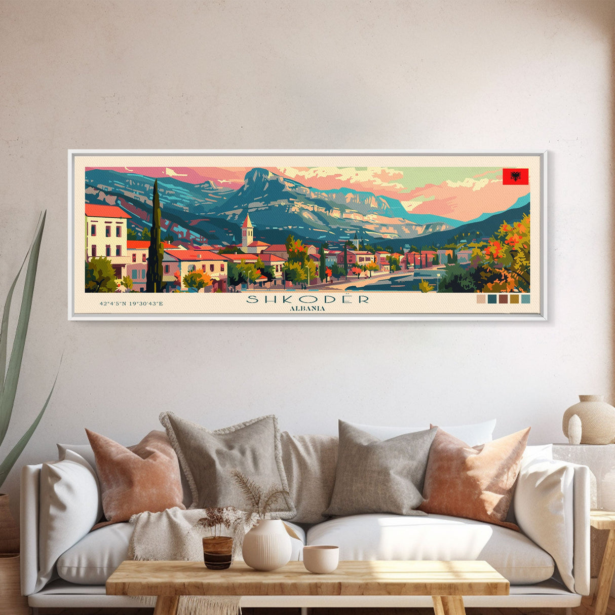 Shkodr Albania Travel Print Wall Art, Panoramic City Art, Travel Art, Wall Decor, Vacation Gift, Framed Canvas Print Or Metal Art