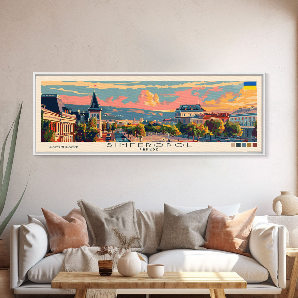 Simferopol Ukraine Panoramic Travel Poster, Framed Canvas Print or Metal Wall Art, Travel Art, Home Decor, Panoramic Painting, Midcentury Art