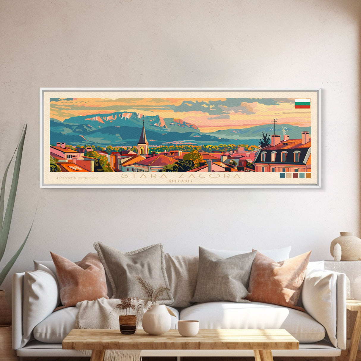 Stara Zagora Bulgaria Wall Art, Panoramic Travel Poster, Panoramic Framed Canvas Print, City Wall Art, Wall Hanging Home Decor, Travel Art