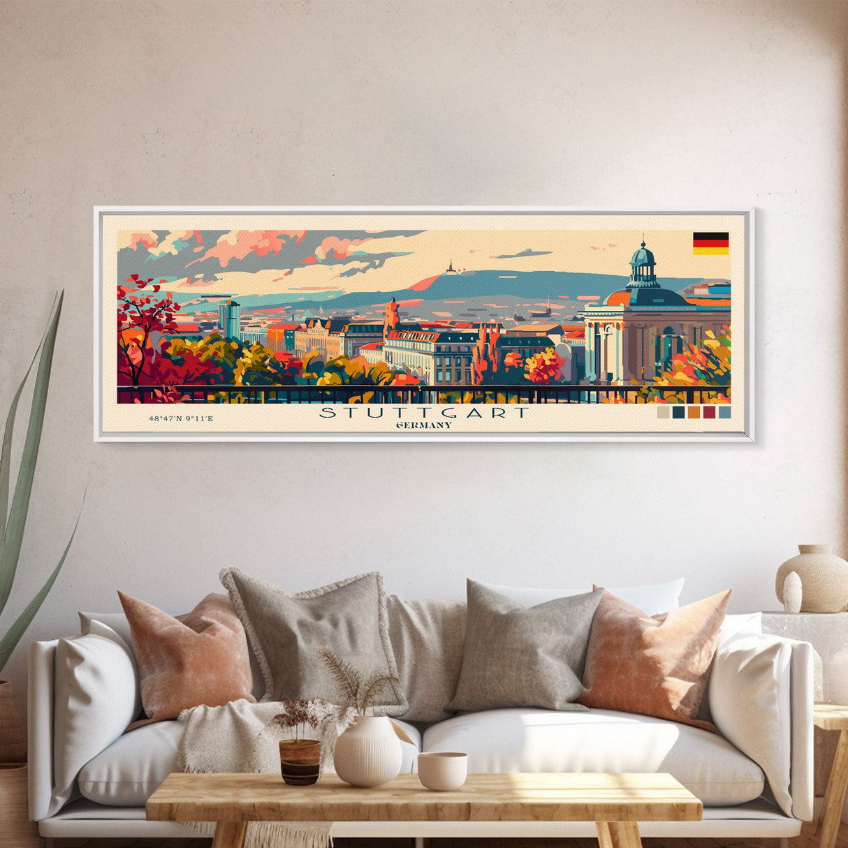 Stuttgart Germany Wall Art, Panoramic Travel Poster, Panoramic Framed Canvas Print, City Wall Art, Wall Hanging Home Decor, Travel Art