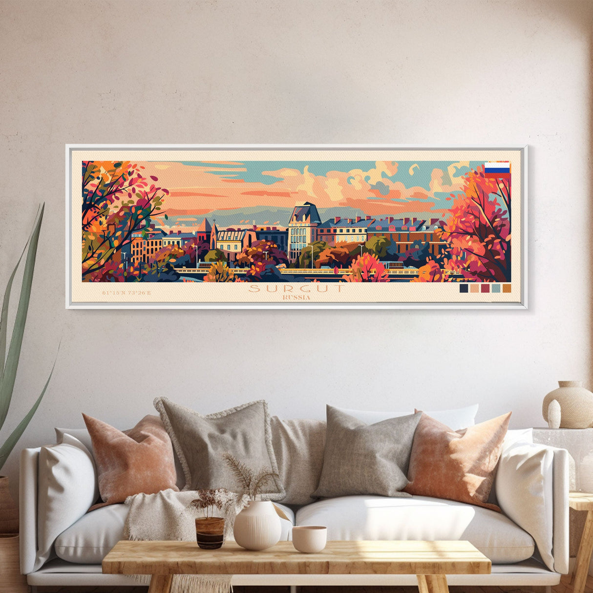 Surgut Russia Panoramic Travel Poster, Framed Canvas Print or Metal Wall Art, Travel Art, Home Decor, Panoramic Painting, Midcentury Art