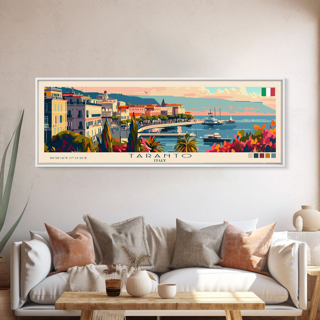 Taranto Italy Travel Art, City Art, Framed Canvas Print or Metal Wall Art, Europe Travel Poster, Panoramic Wall Art, Extra Wide Wall Art